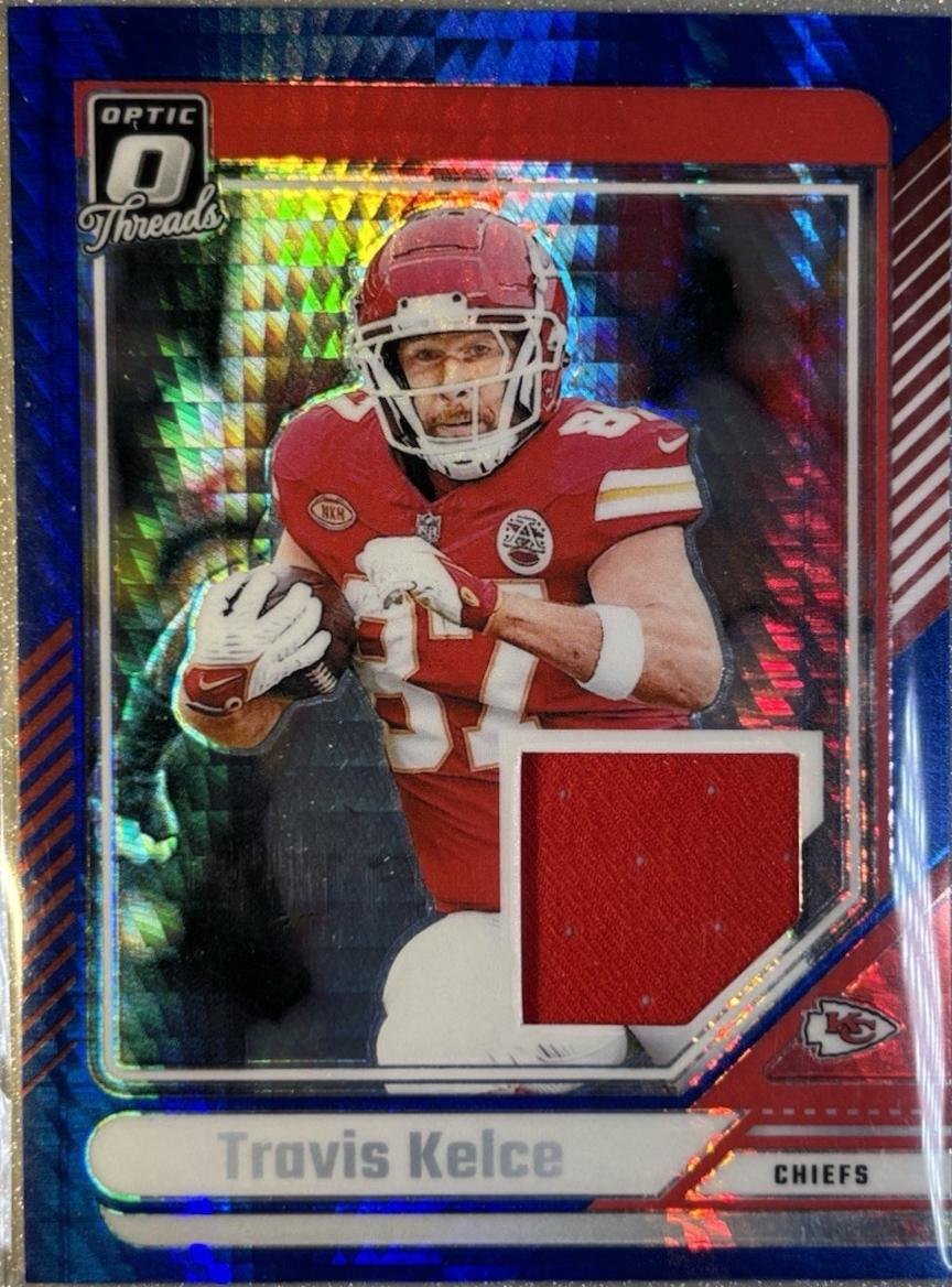 Travis Kelce #DTB-TKE Football Cards 2024 Panini Donruss Optic Threads Blue Hyper
