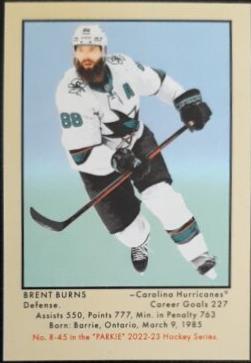 Brent Burns #R-45 Hockey Cards 2022 Parkhurst Champions Retro Autograph