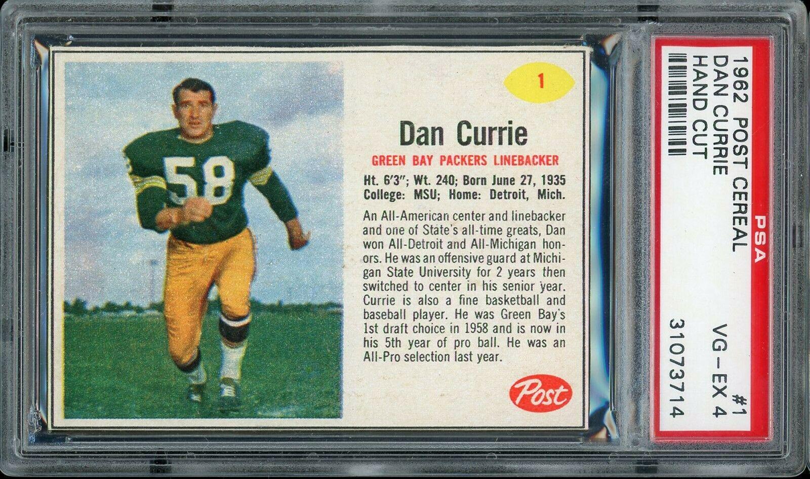Dan Currie #1 Football Cards 1962 Post Cereal