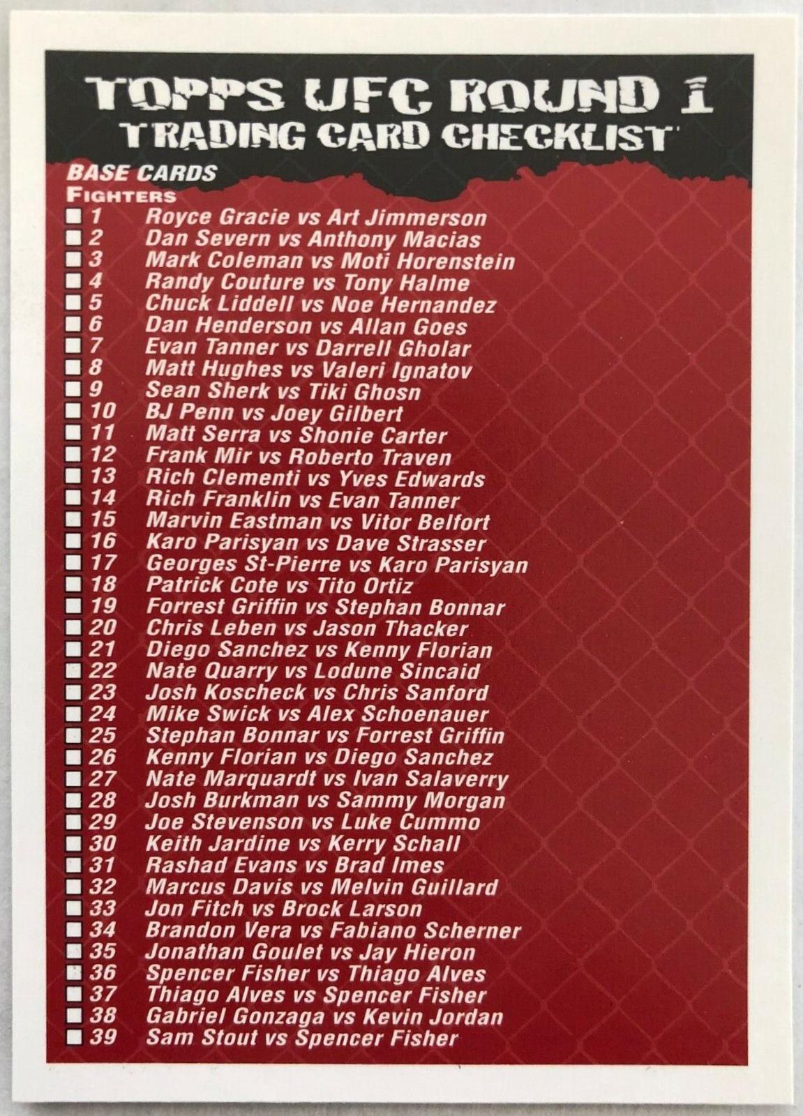 Checklist 3 Ufc Cards 2009 Topps UFC Round 1