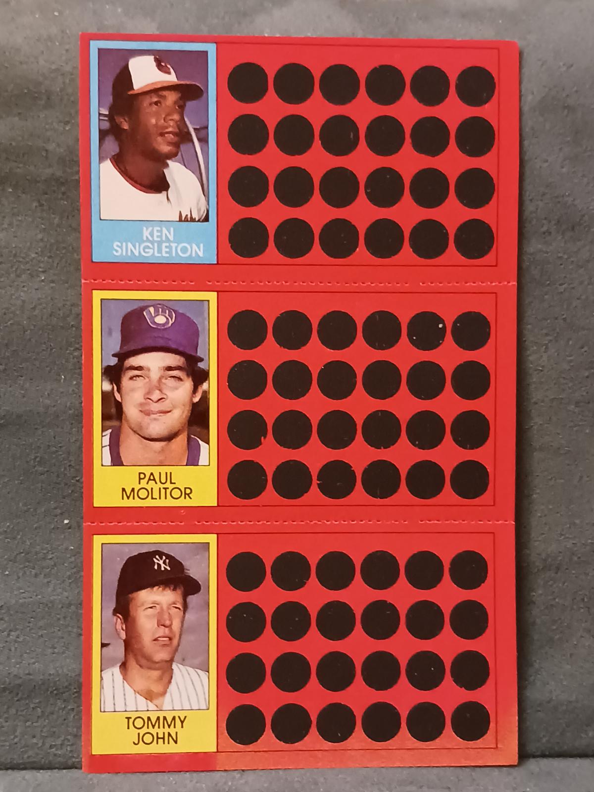 Ken Singleton, Paul Molitor, Tommy John #17, 35, 52 Baseball Cards 1981 Topps Scratch Offs