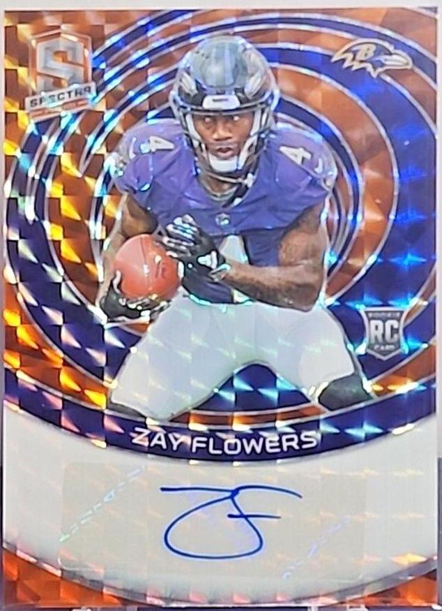 Zay Flowers #1 Football Cards 2023 Panini Spectra Rookie Autograph Neon Orange