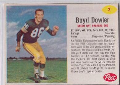 Boyd Dowler #2 Football Cards 1962 Post Cereal