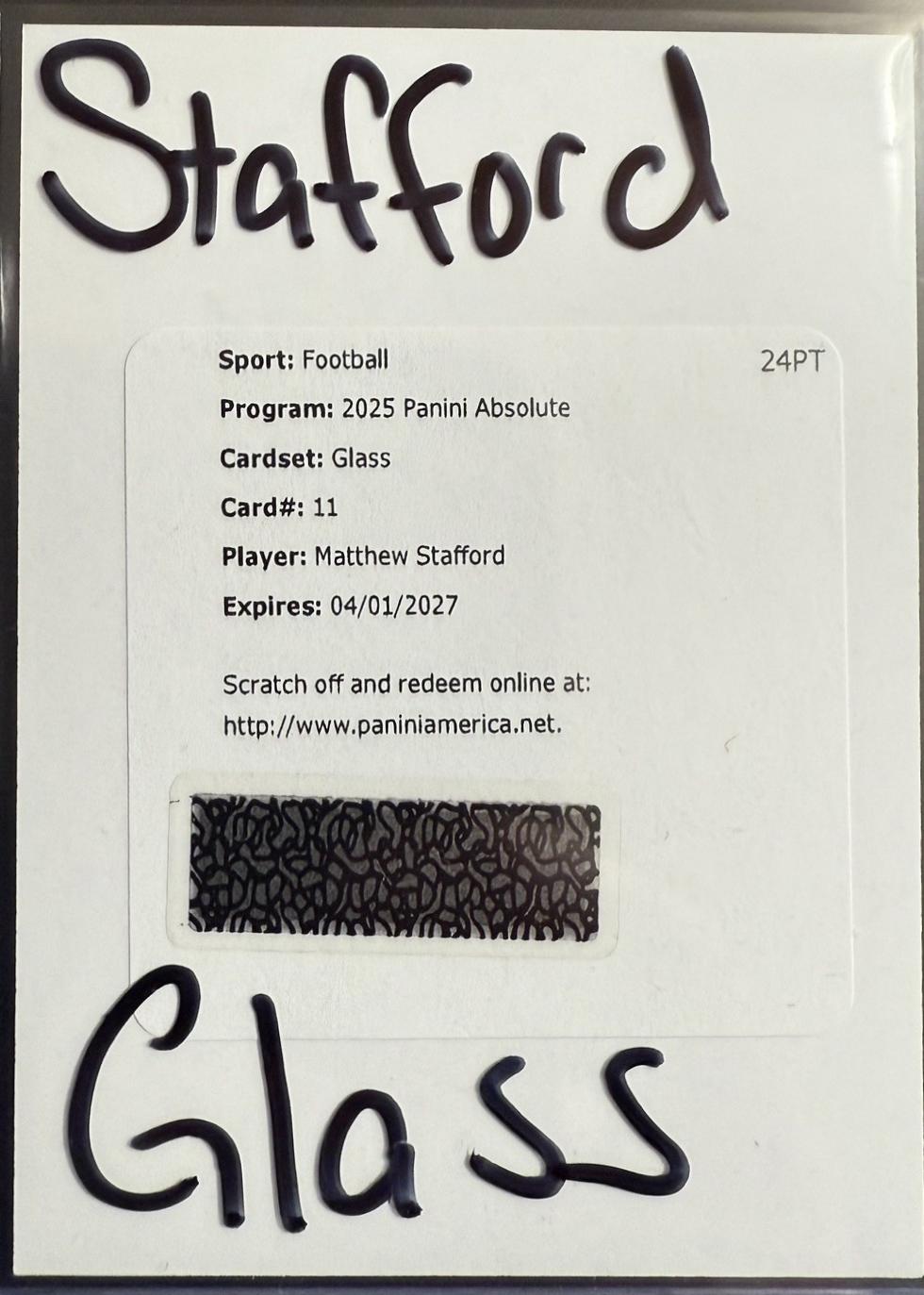 Matthew Stafford #11 2025 Panini Absolute Glass Football