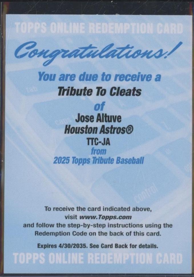 Jose Altuve #TTC-JA Baseball Cards 2025 Topps Tribute to Cleats Autograph