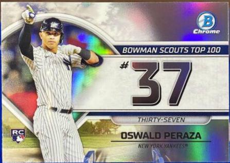 Oswald Peraza #BTP-37 Baseball Cards 2023 Bowman Scouts Top 100