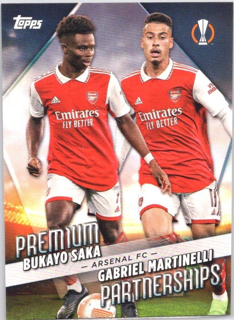Bukayo Saka, Gabriel Martinelli #PP-15 Soccer Cards 2022 Topps UEFA Club Competitions Premium Partnerships
