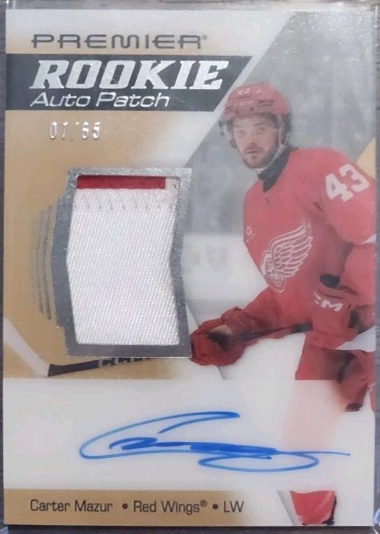Carter Mazur #AR-CM 2025 Upper Deck Premier Acetate Rookie Patch Auto Hockey