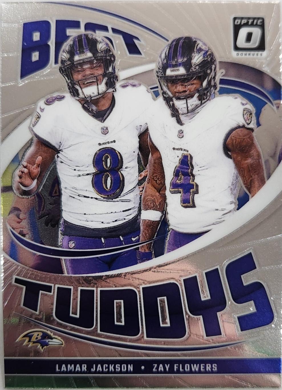 Lamar Jackson / Zay Flowers #20 Football Cards 2024 Panini Donruss Optic Best Tuddys