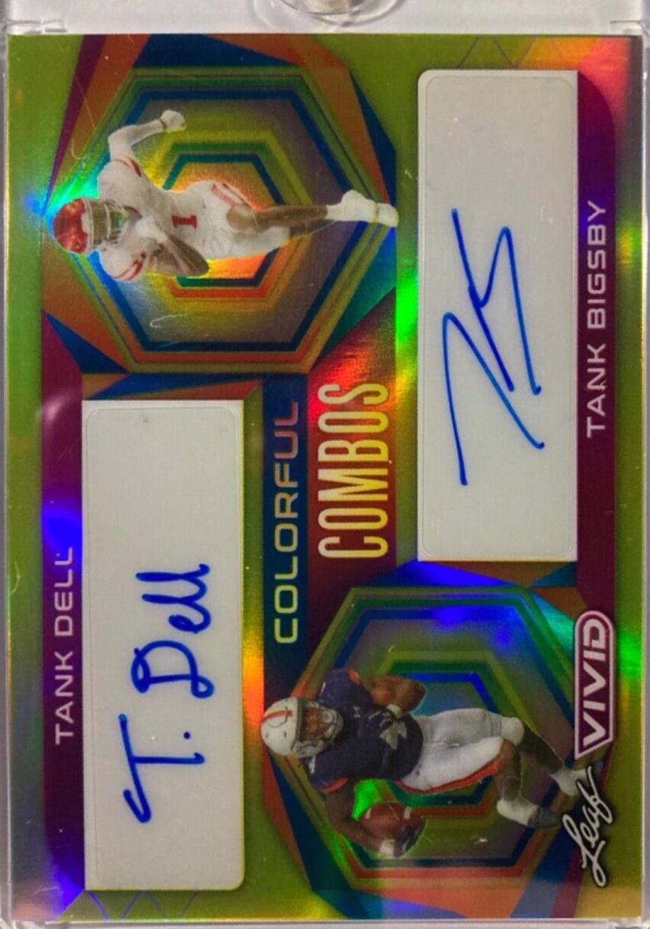 Tank Dell, Tank Bigsby #CC-44 Football Cards 2023 Leaf Vivid Autographs Colorful Combos