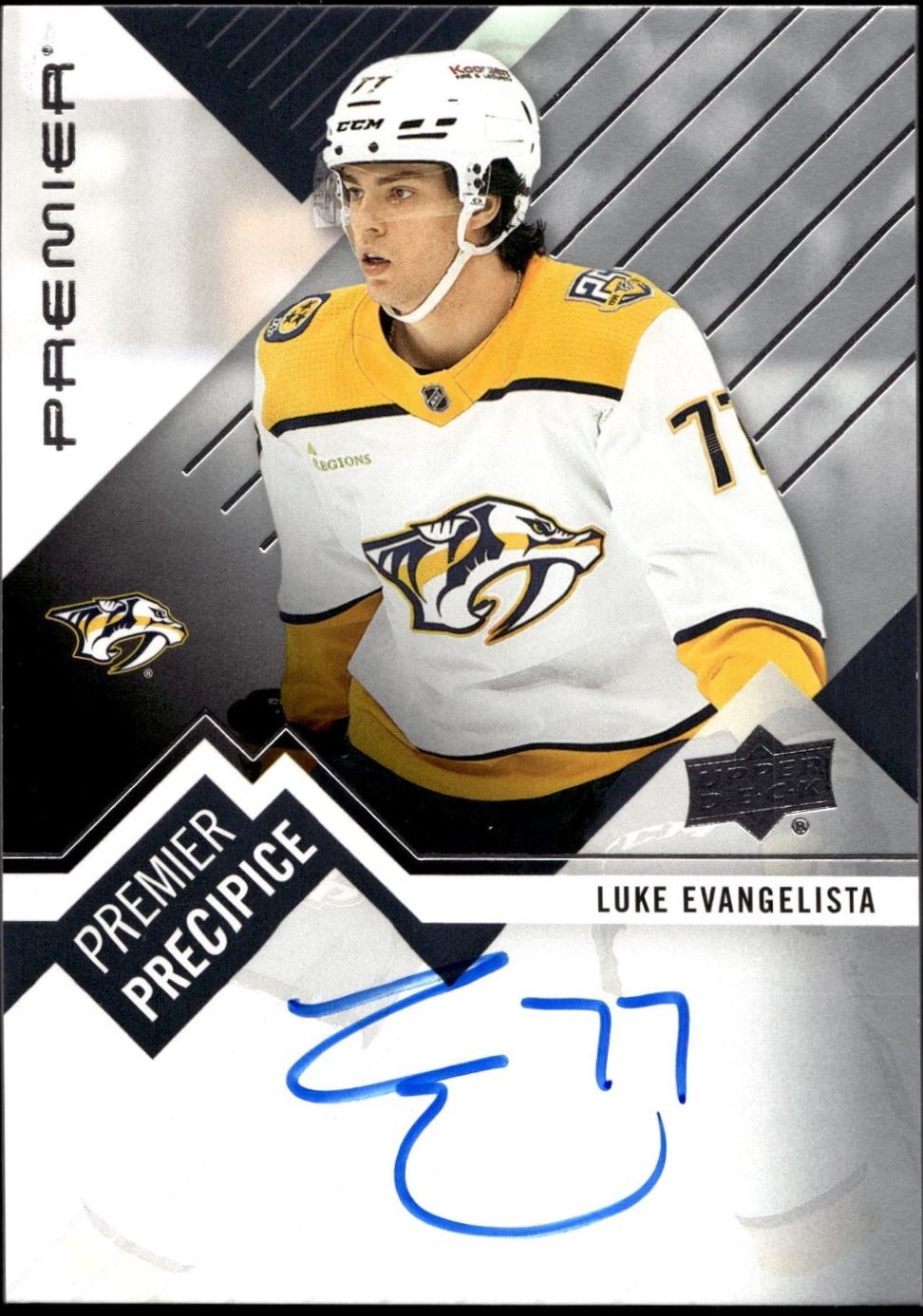 Luke Evangelista #PPR-LE Hockey Cards 2023 Upper Deck Premier Precipice Auto Rookie