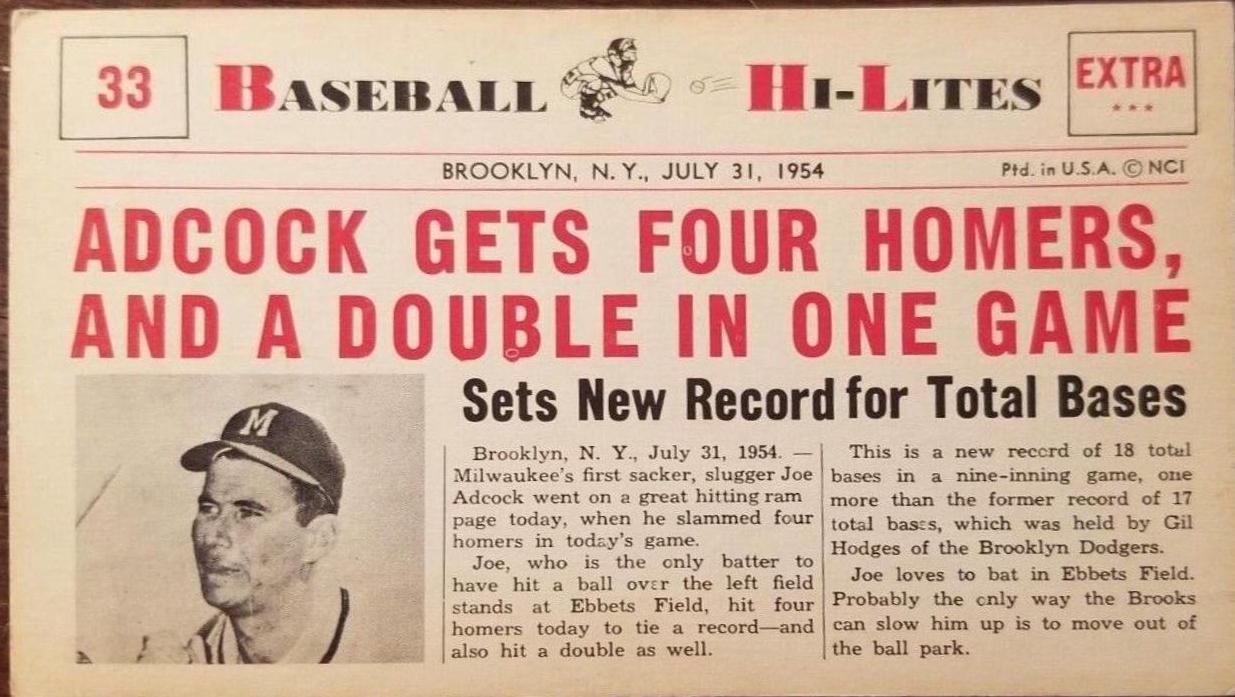 Adcock Gets Four #33 Baseball Cards 1960 NU Card Baseball Hi Lites