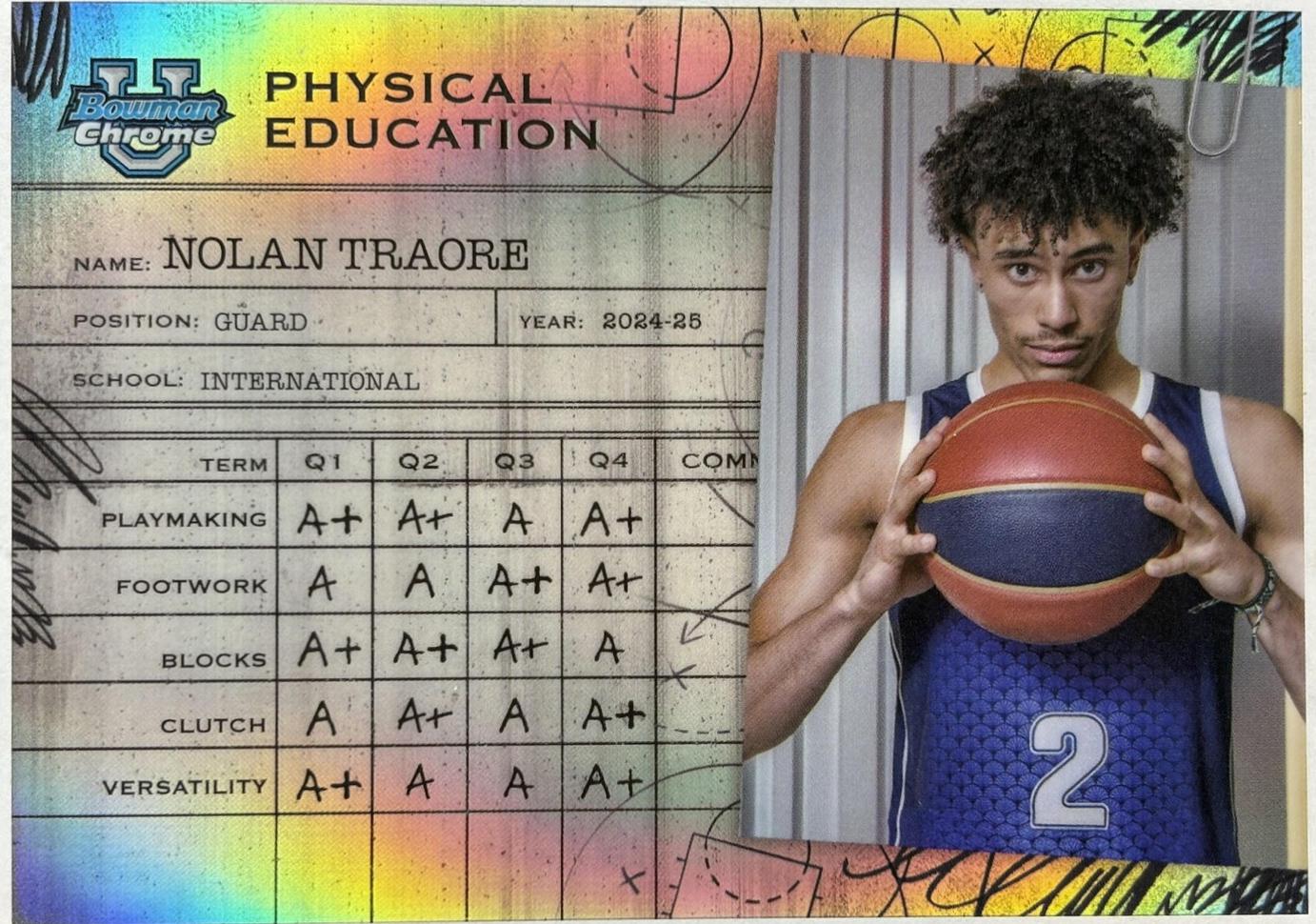 Nolan Traore #PE-8 Basketball Cards 2024 Bowman Chrome University Physical Education