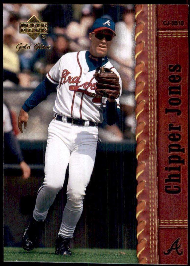 Chipper Jones #47 Baseball Cards 2001 Upper Deck Gold Glove Leather Bound