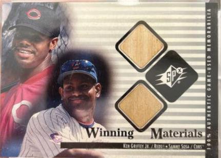 Ken Griffey Jr, Sammy Sosa #KG-SS Baseball Cards 2000 SPx Winning Materials Update