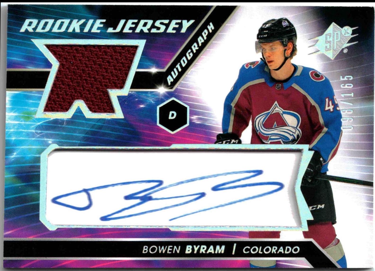 Bowen Byram #BB Hockey Cards 2020 SPx Rookie Auto Jersey