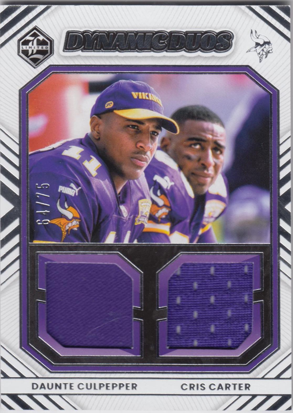 Daunte Culpepper, Cris Carter [Silver] #DD-MIN2 Football Cards 2022 Panini Limited Dynamic Duos