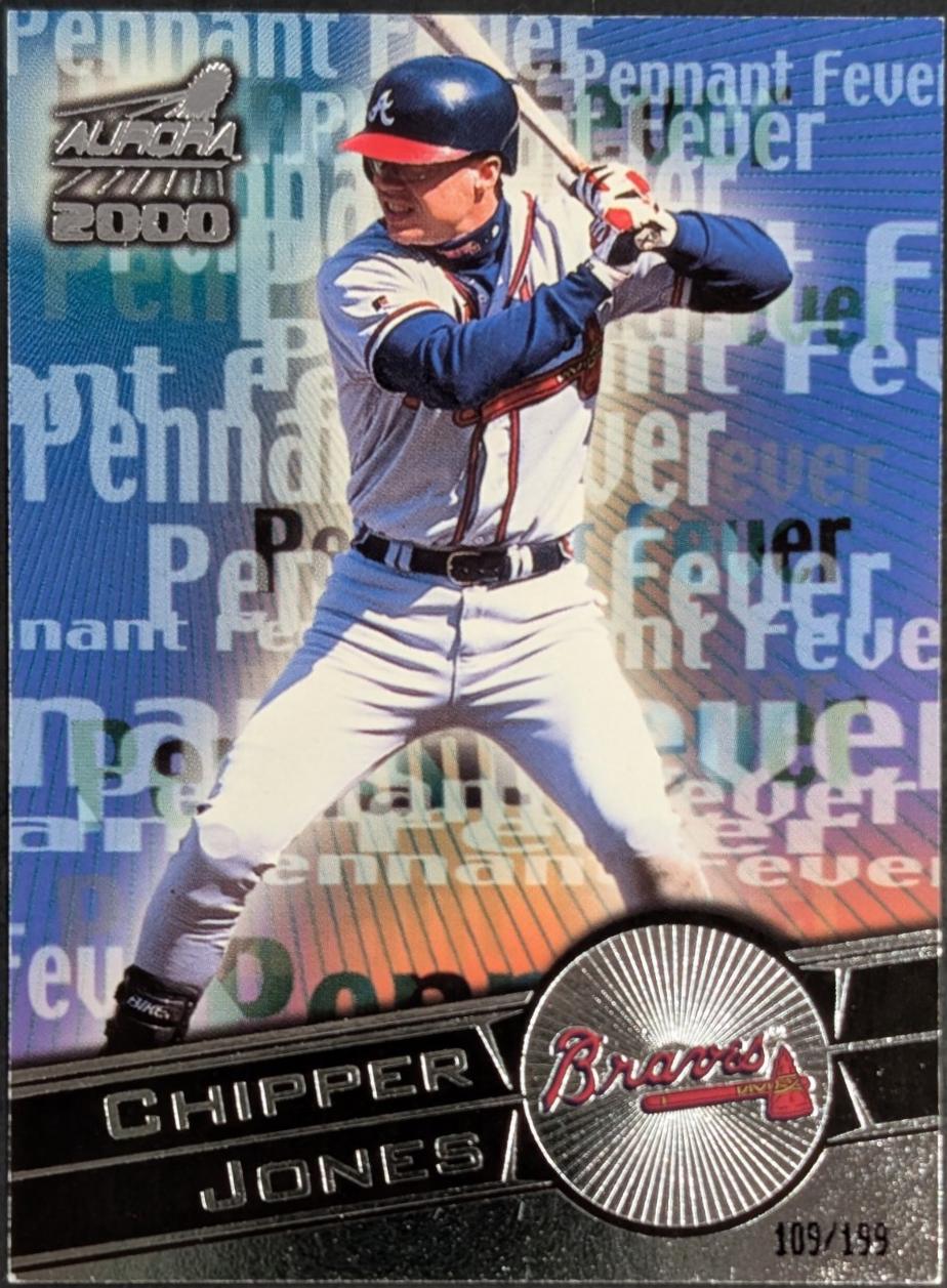 Chipper Jones #2 Baseball Cards 2000 Pacific Aurora Pennant Fever