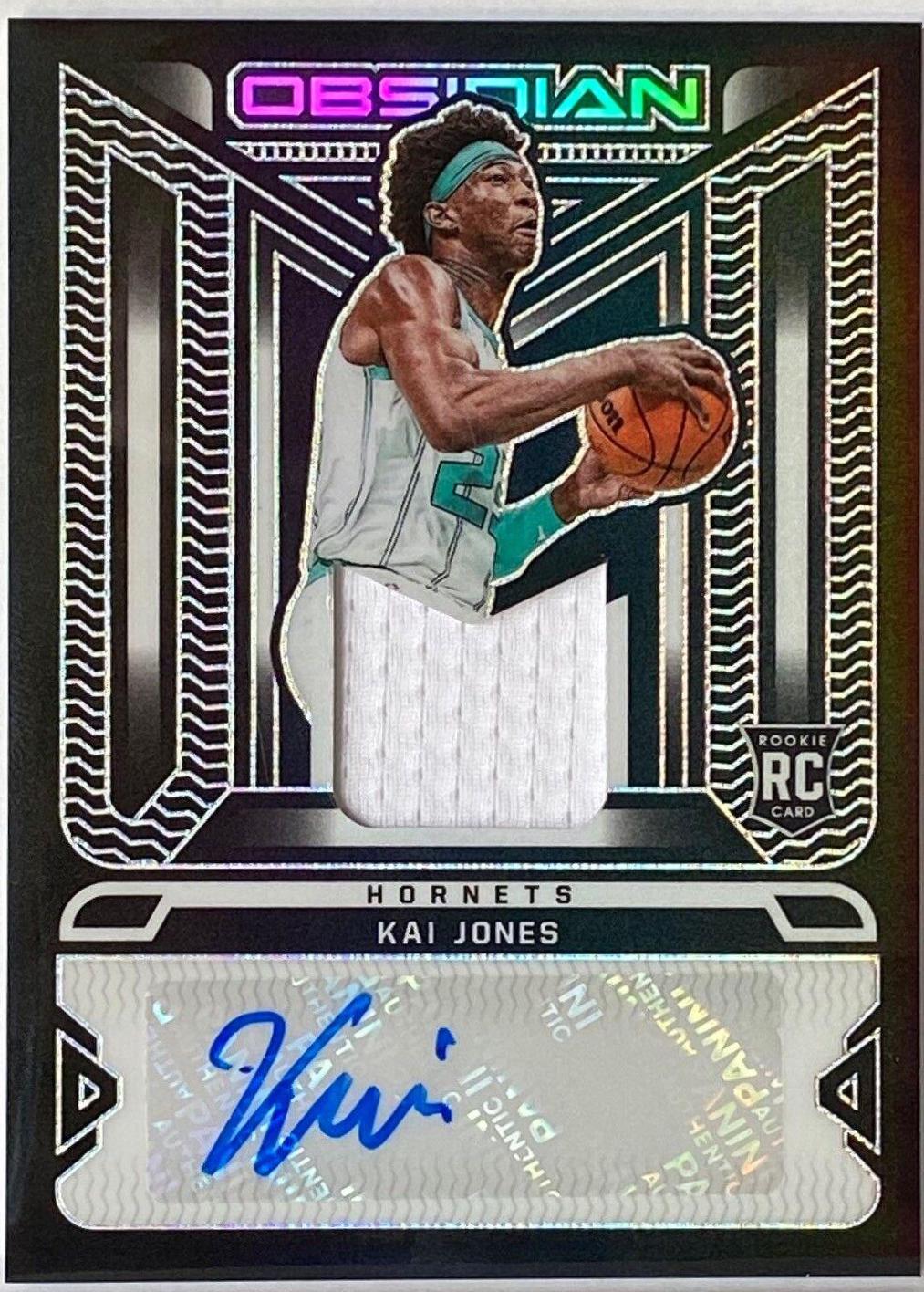 Kai Jones #RJI-KAI Basketball Cards 2021 Panini Obsidian Rookie Jersey Ink Autographs