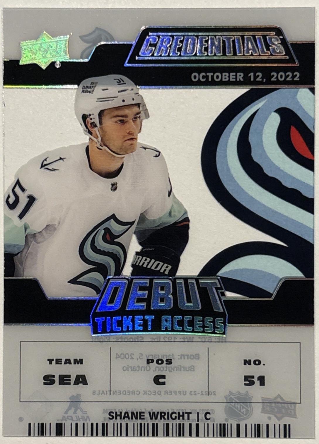 Shane Wright #DTA-SW 2022-23 Upper Deck Credentials Hockey Acetate Debut Ticket Access