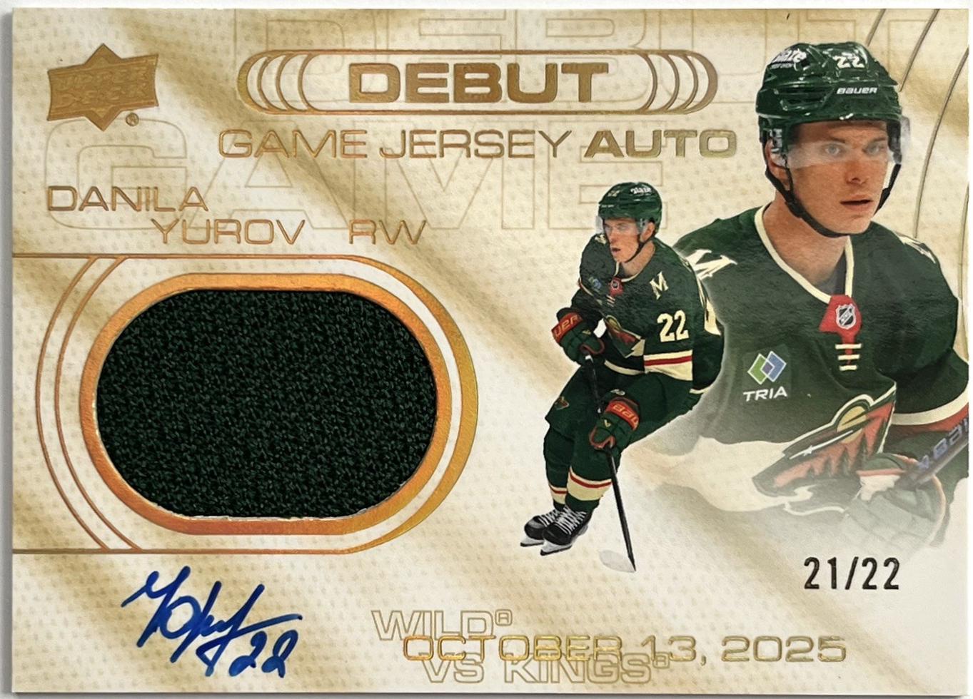 Danila Yurov #DGJA-DY 2025 Upper Deck Extended Series UD Debut Game Jersey Autograph Hockey