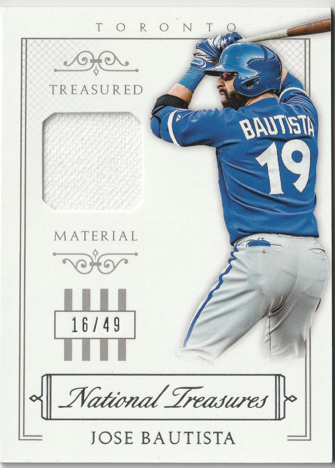 Jose Bautista #29 Baseball Cards 2015 Panini National Treasures Treasured Materials