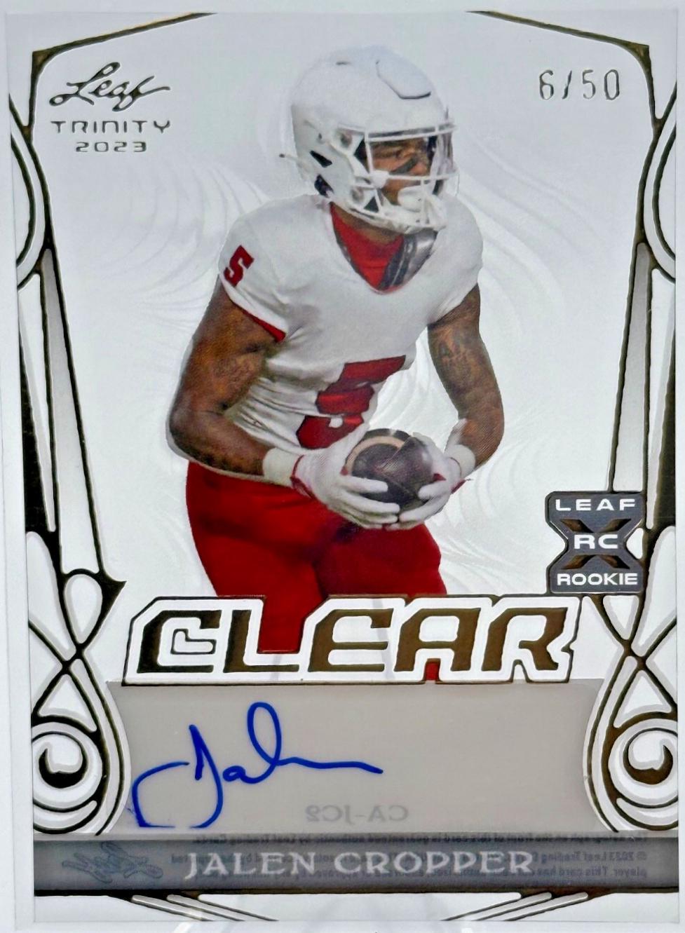 Jalen Cropper #CA-JC2 2023 Leaf Trinity Clear Autograph Football