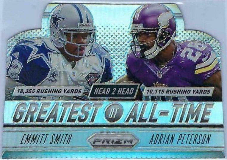 Emmitt Smith & Adrian Peterson #GOAT4 Football Cards 2014 Panini Prizm Head 2 Head Greatest of All-Time