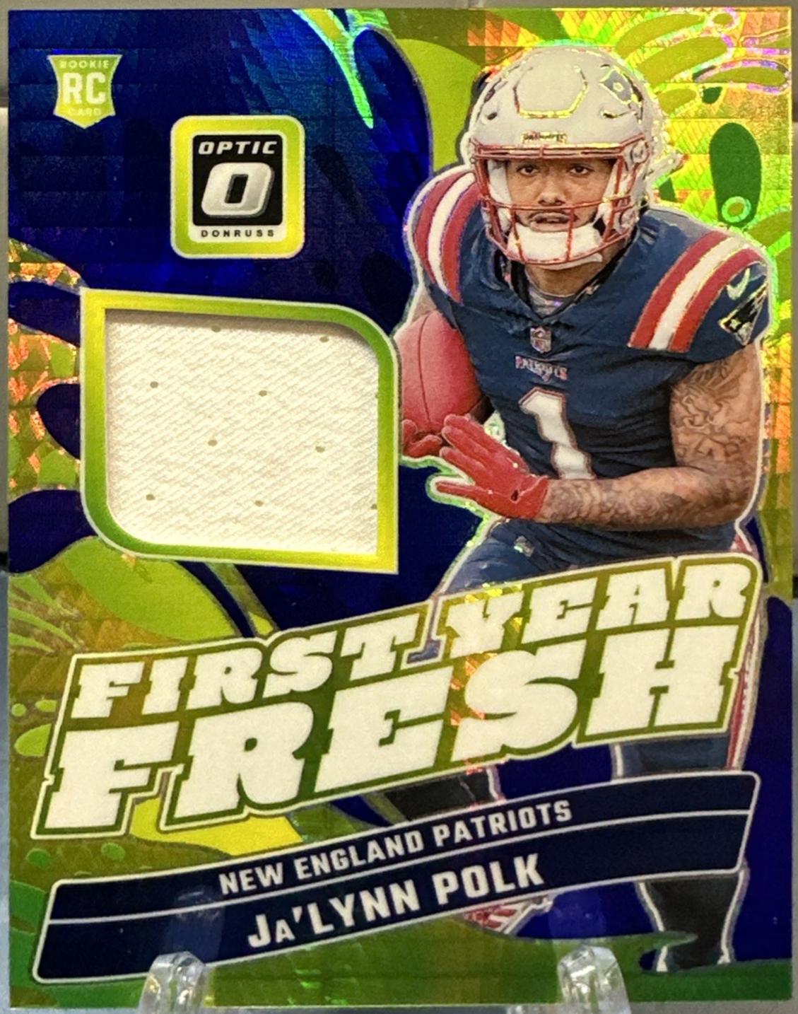 Ja'Lynn Polk #FYF-JPK Football Cards 2024 Panini Donruss Optic First Year Fresh Blue Hyper