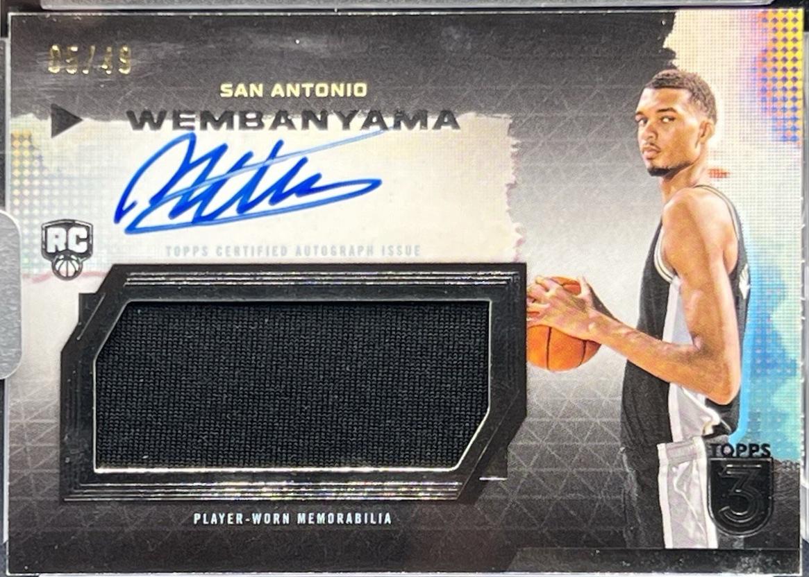 Victor Wembanyama #RRA-VW Basketball Cards 2023 Topps Three Rookie Relics Autograph Prime
