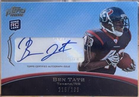 Ben Tate #PAR-BT Football Cards 2010 Topps Prime Rookie Autographs