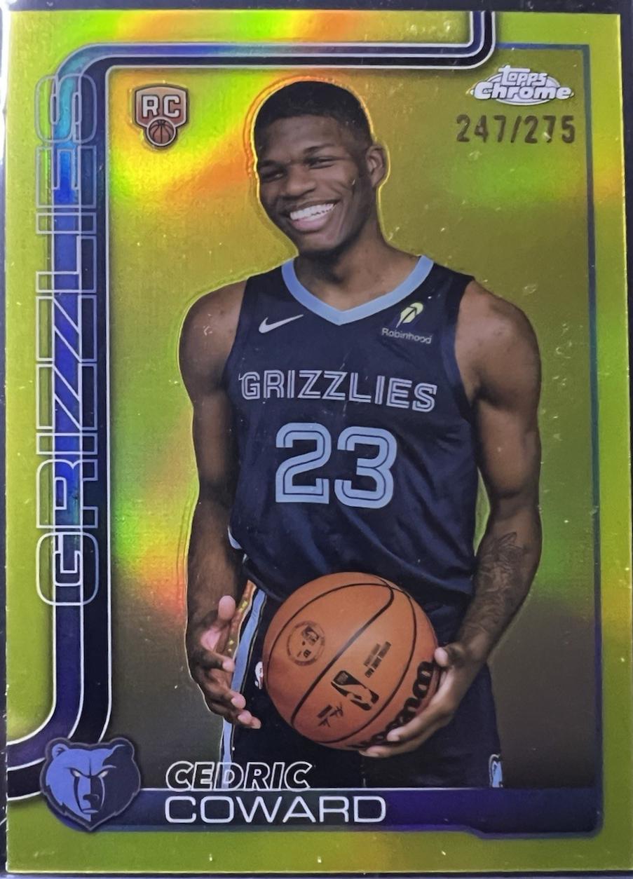 2025 Topps Chrome Cedric Coward [Yellow Basketball Refractor] #261 card