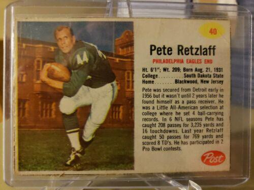 Pete Retzlaff #40 Football Cards 1962 Post Cereal