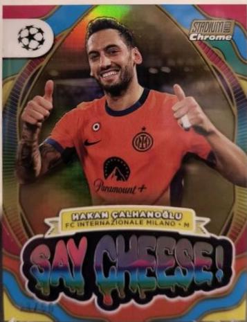 Hakan Calhanoglu [Gold Refractor] #SC-HC Soccer Cards 2023 Topps Stadium Club Chrome UEFA Say Cheese