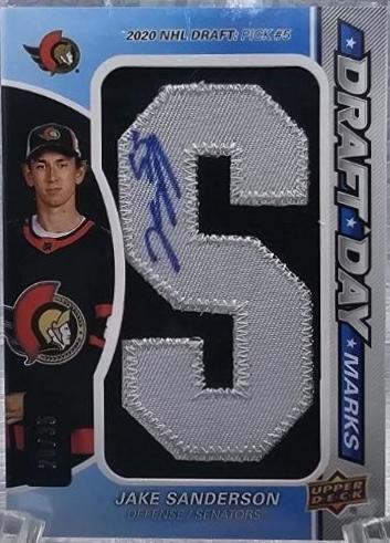 Jake Sanderson #DDM-JS Hockey Cards 2023 SP Game Used Draft Day Mark