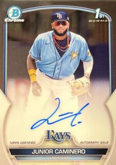 Junior Caminero #CPA-JCR Baseball Cards 2023 Bowman Chrome Prospect Autographs