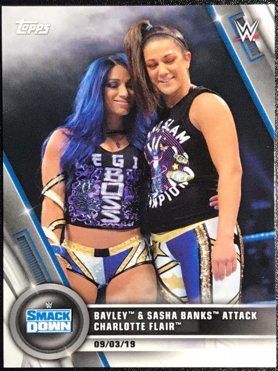 Bayley & Sasha Banks Attack Charlotte Flair #77 Wrestling Cards 2020 Topps WWE Women's Division