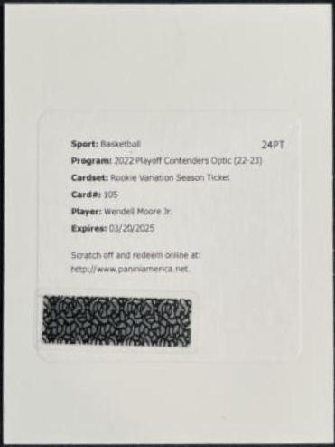 Wendell Moore Jr. #103V 2022 Panini Contenders Basketball