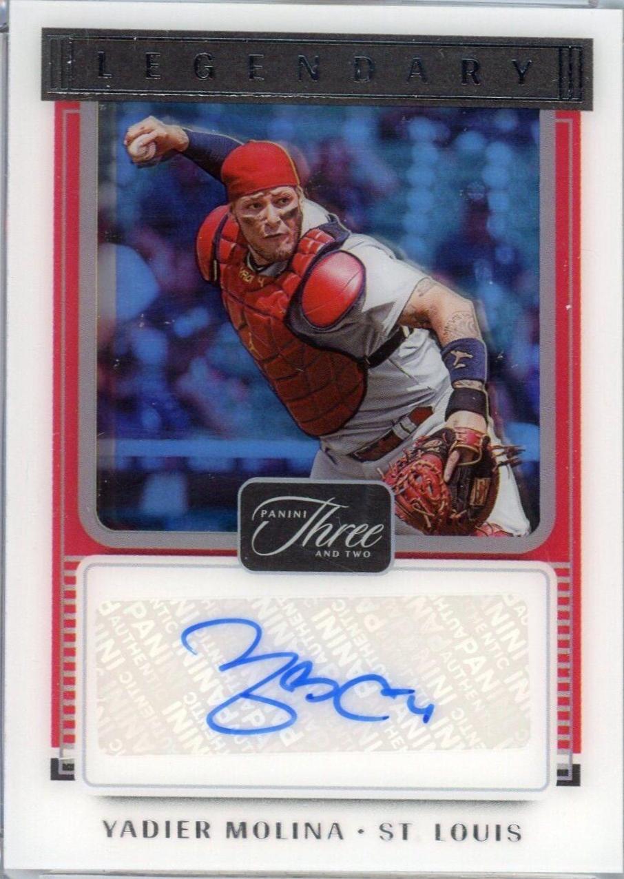 Yadier Molina #LS-YM Baseball Cards 2022 Panini Three and Two Legendary Signatures