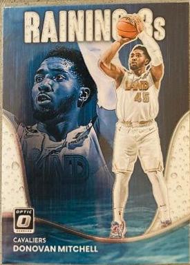 Donovan Mitchell #4 Basketball Cards 2022 Panini Donruss Optic Raining 3s