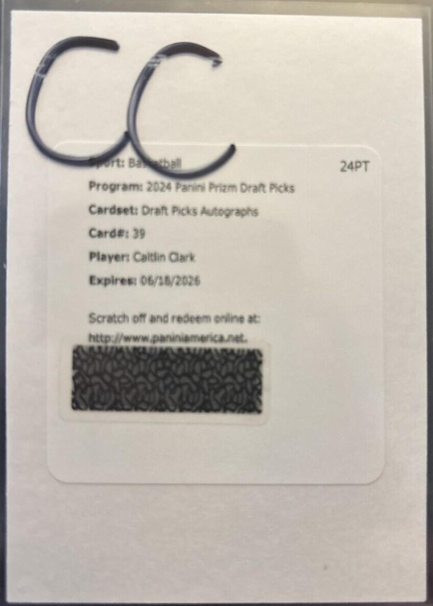 Caitlin Clark #39 Basketball Cards 2024 Panini Prizm Draft Picks Autograph