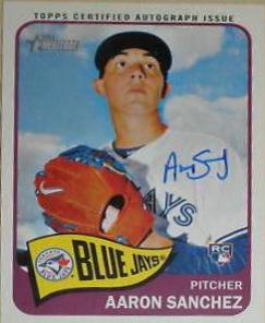 Aaron Sanchez #AS Baseball Cards 2014 Topps Heritage Real One Autographs