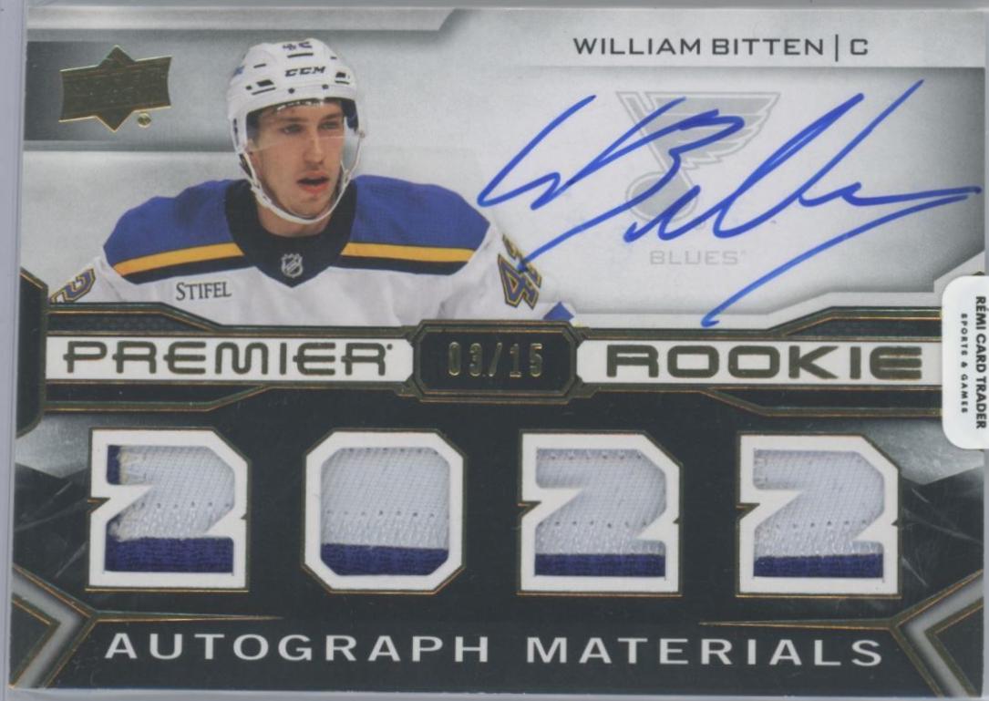 William Bitten #PRA-WB Hockey Cards 2022 Upper Deck Premier Rookie Auto Jersey