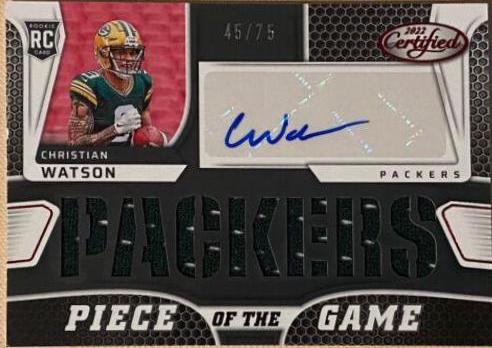 Christian Watson #PGS-CW Football Cards 2022 Panini Certified Piece of the Game Signatures