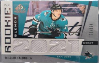 William Eklund #RB-WE Hockey Cards 2021 SP Game Used Rookie Blends