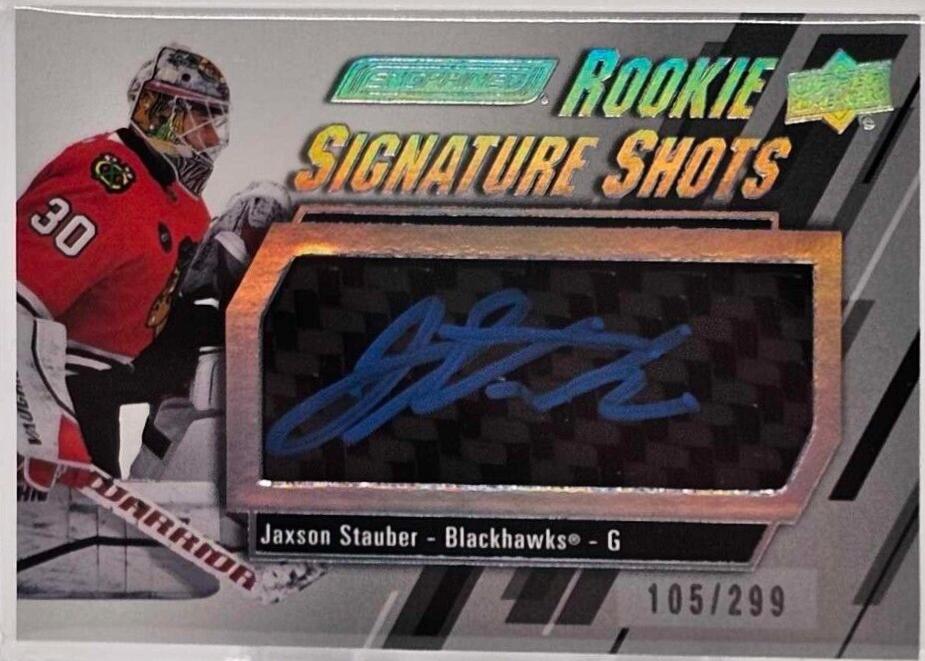 Jaxson Stauber #RSS-JS Hockey Cards 2023 Upper Deck Engrained Rookie Signature Shots