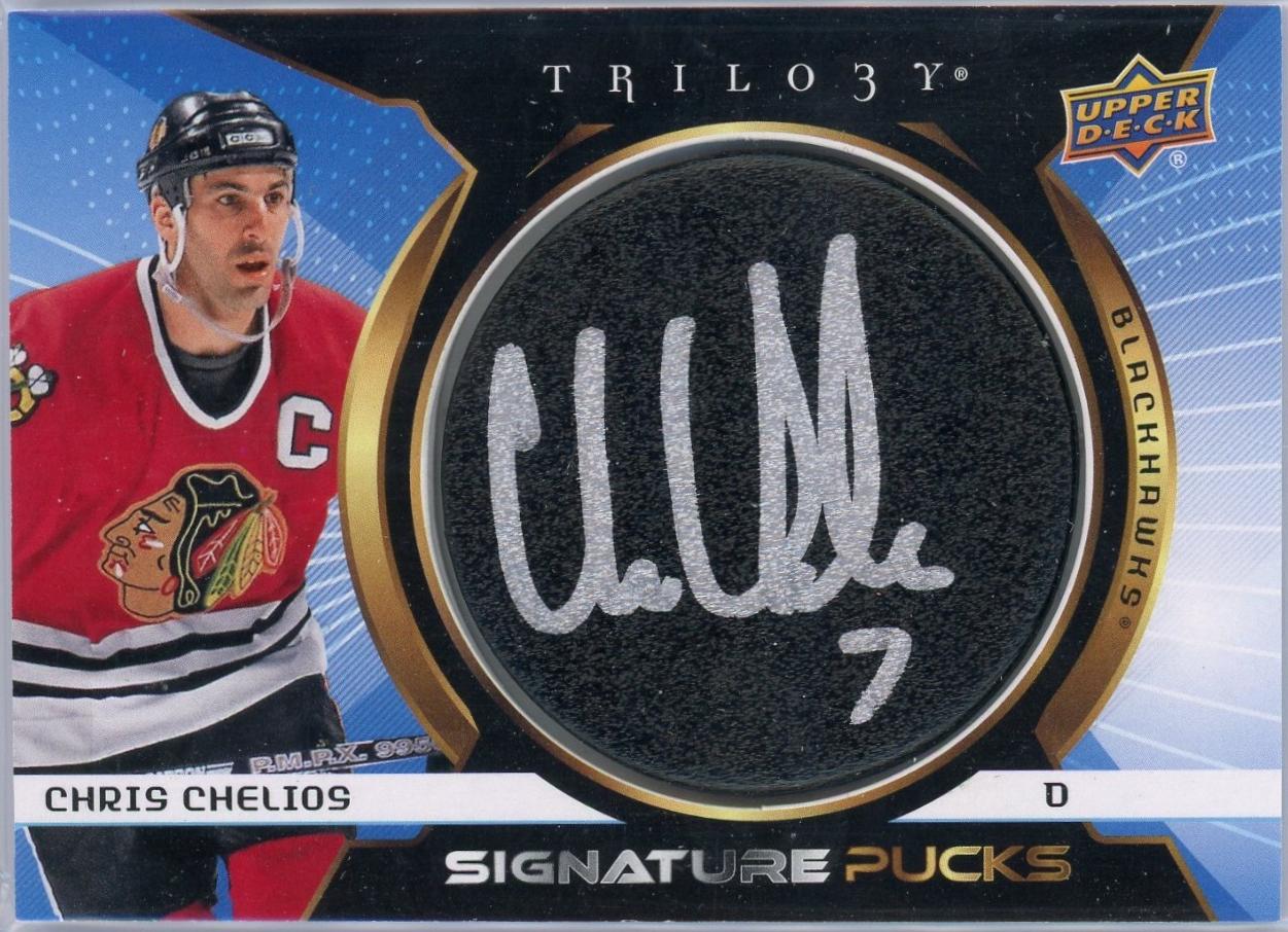 Chris Chelios #SP-CC Hockey Cards 2023 Upper Deck Trilogy Signature Pucks