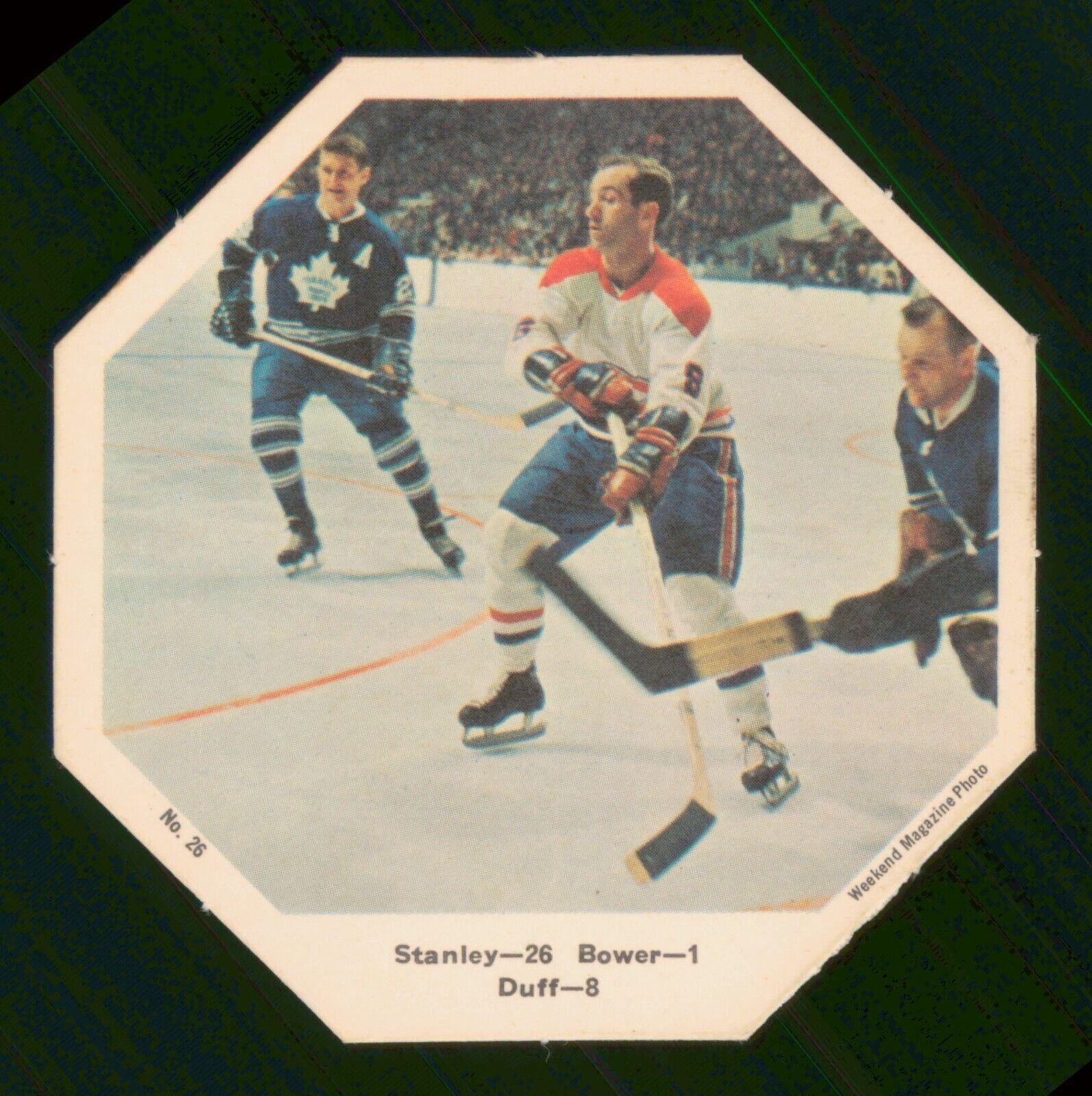 Bower, Duff, Stanley #26 Hockey Cards 1967 York Action Octagons