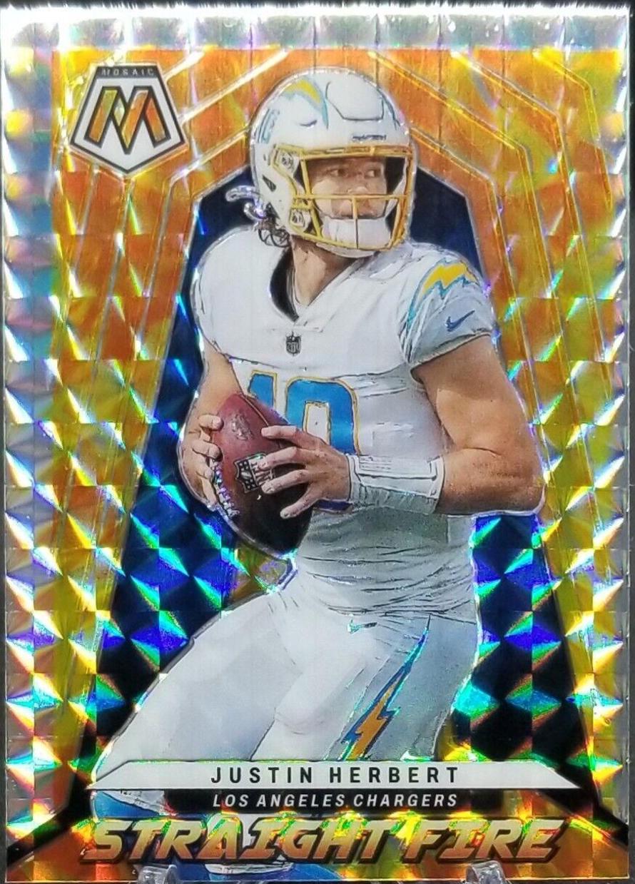 Justin Herbert #SF-7 Football Cards 2022 Panini Mosaic Straight Fire