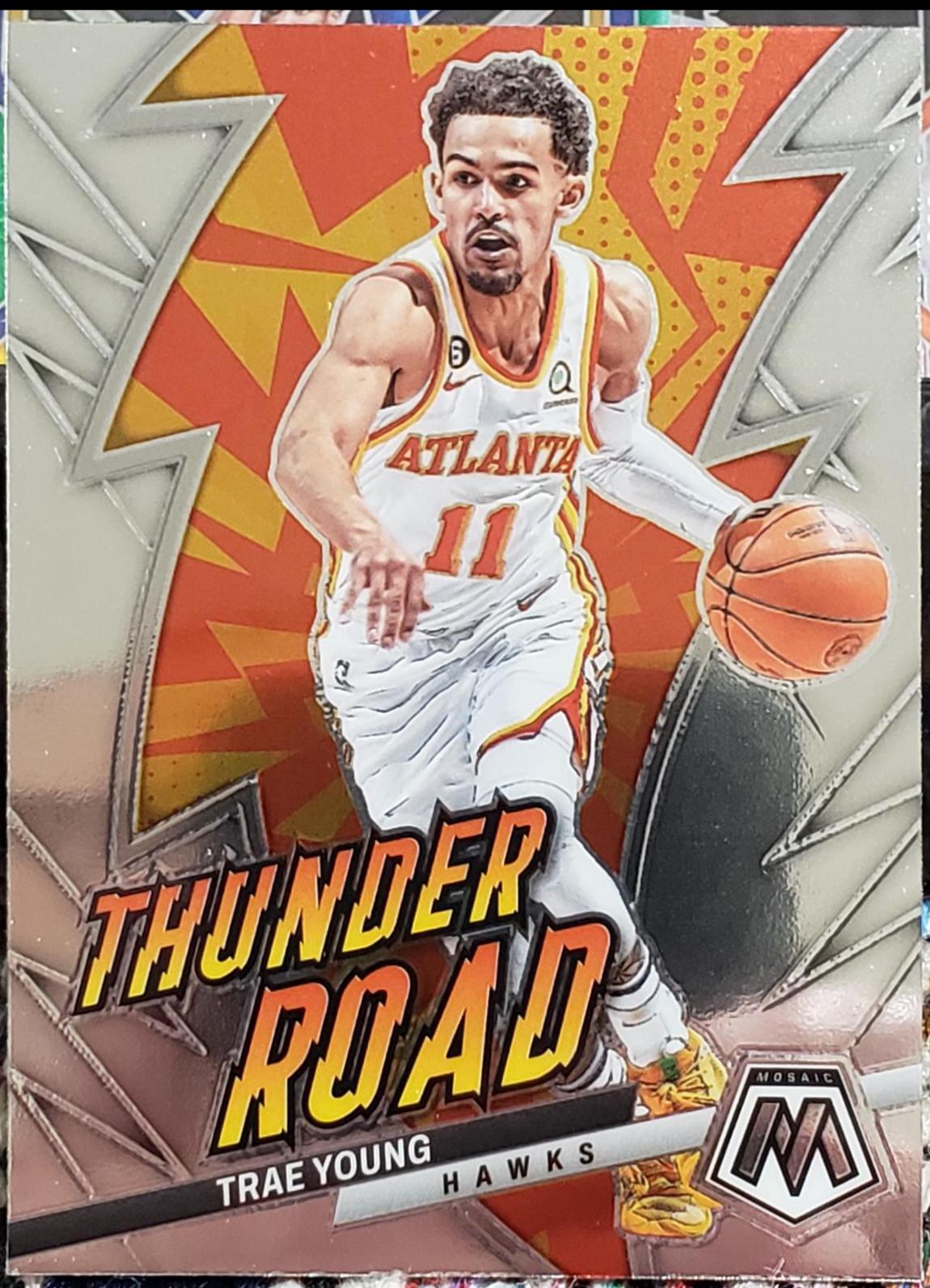 Trae Young #4 Basketball Cards 2022 Panini Mosaic Thunder Road